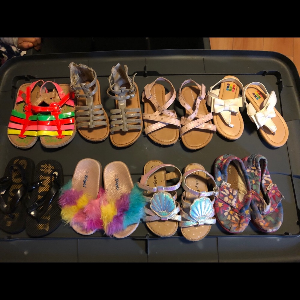 Lot of girls sandals and one pair of Toms